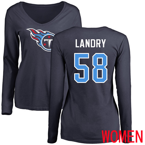 Tennessee Titans Navy Blue Women Harold Landry Name and Number Logo NFL Football 58 Long Sleeve T Shirt